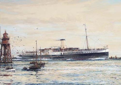 Jack Spurling The paddle steamer Crested Eagle running down the Thames Estuary, her deck crowded with passengers China oil painting art